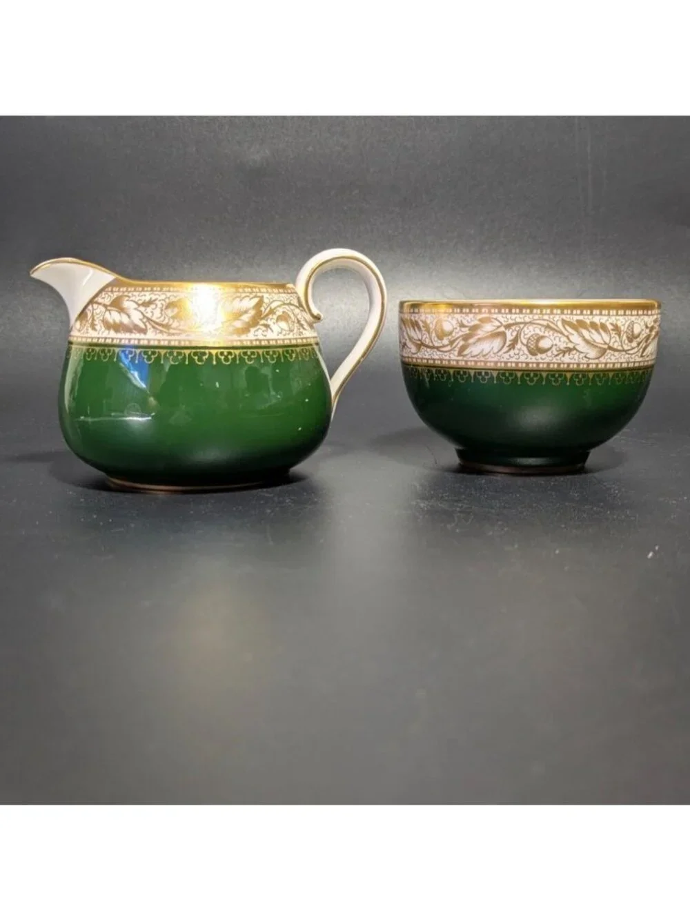 Spode Green Gold Creamer Sugar Bowl Set Fine Bone China Elegant Design